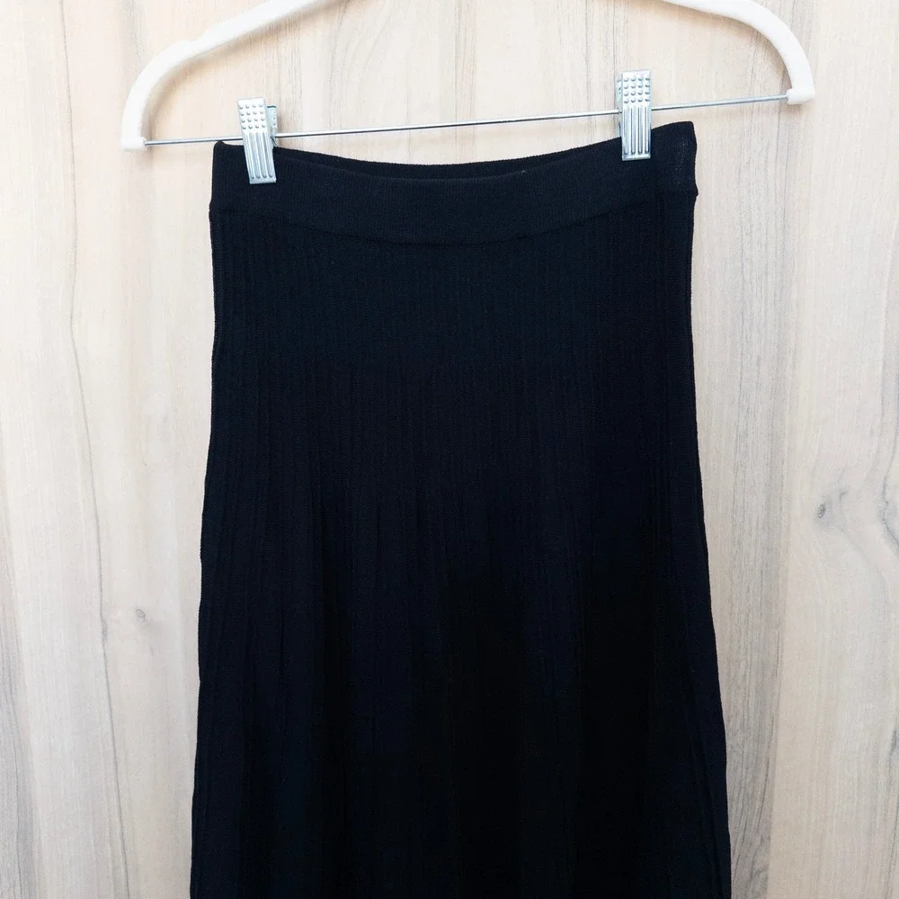 Cider Ribbed Knit Pleated Midi Skirt XS Black Button Front Academia Parisian